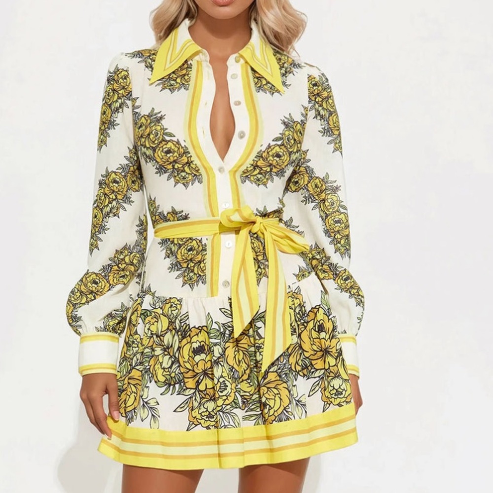 Yellow Floral Button-Up Mini Dress